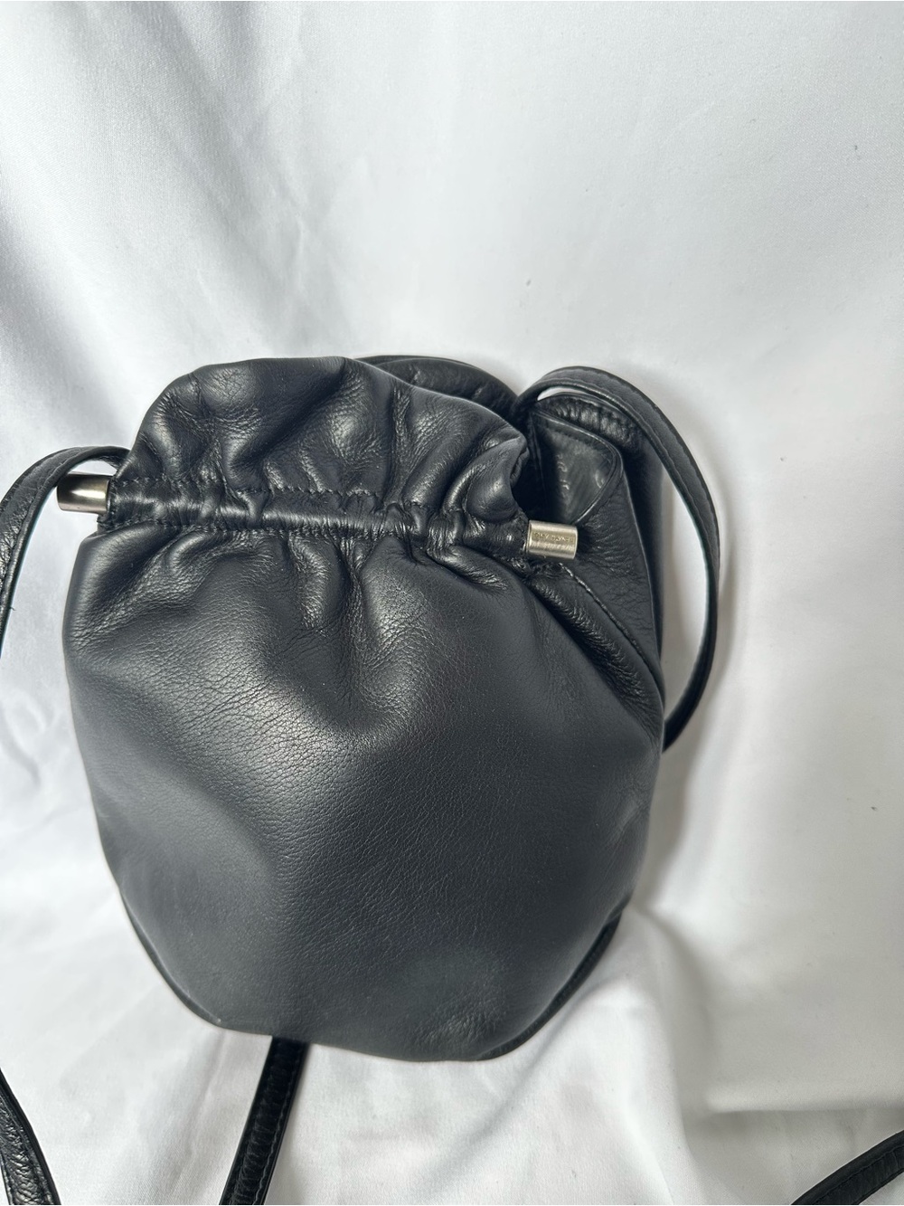 Renato Angi Black Leather‎ Drawstring Small Crossbody